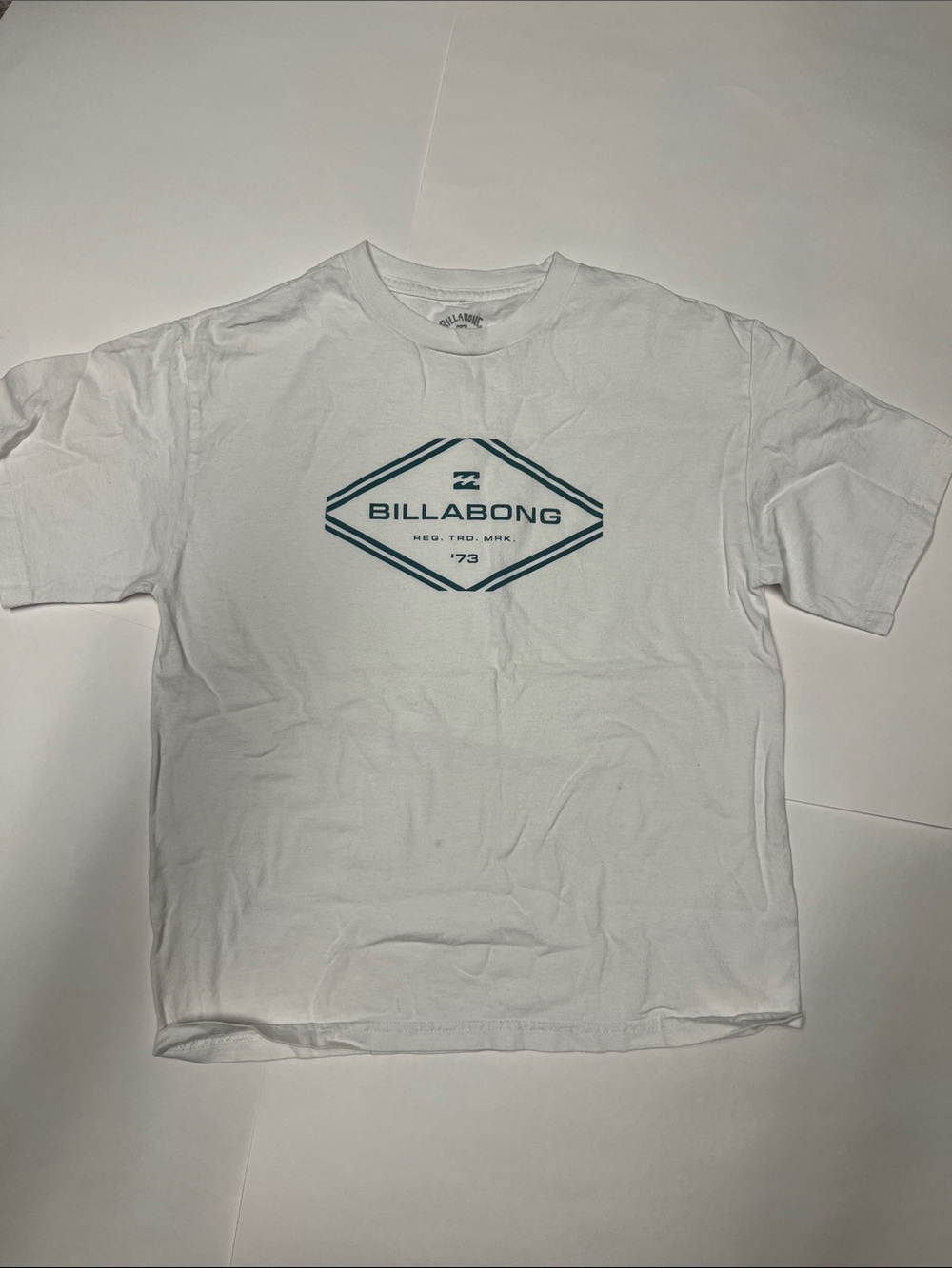 Billabong White Short Sleeve Tee with Teal Graphic
